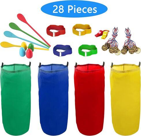 28PCS Potato Sack Race Bags, Egg and Spoon Race,Carnival Games 3-Legged Relay Race Bands, Outdoor Games for Kids and Adults (with Game Prizes & Whistles), Outside Yard Lawn Birthday Party Games in Kuwait