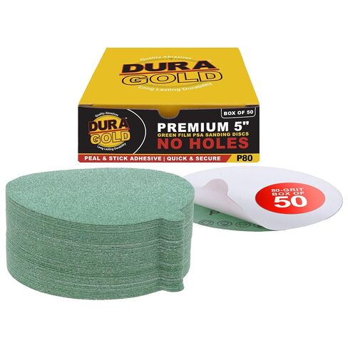 Dura-Gold Premium 5" Green Film PSA Sanding Discs - 1000 Grit (Box of 50) - Film Back Self Adhesive Stickyback Sandpaper Discs for DA Sander, Finishing Abrasive, Sand Automotive Paint Woodworking Wood in Kuwait