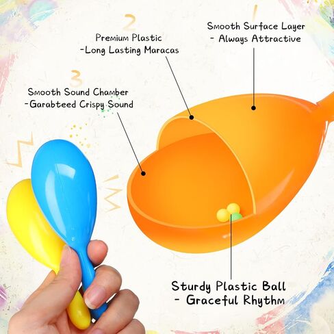Vinsot 66 Packs Mini Maracas for Kids, Mexican Party Shakers, 6 Colors in Kuwait