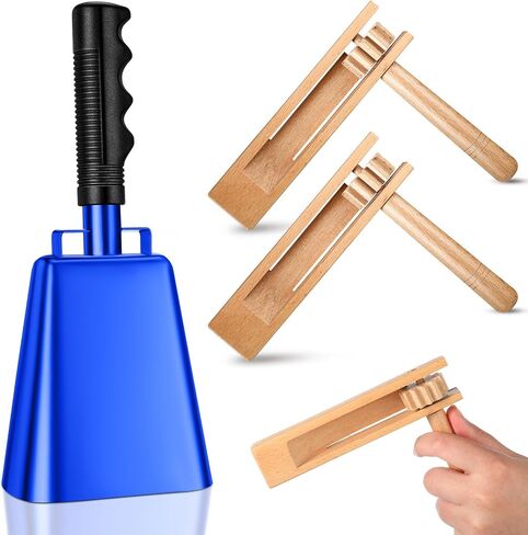 Nuanchu 10'' Steel Cowbell with Handle & 2 Matraca Spinning Rattle, Brown in Saudi Arabia