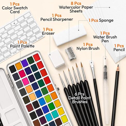 JEAWIWI Watercolor Paint Set, 50 Colors, Portable Water Color Kit in Saudi Arabia