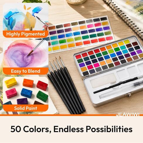JEAWIWI Watercolor Paint Set, 50 Colors, Portable Water Color Kit in Saudi Arabia
