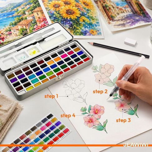 JEAWIWI Watercolor Paint Set, 50 Colors, Portable Water Color Kit in Saudi Arabia