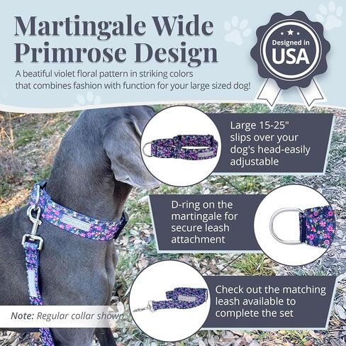 Lucky Love Dog Wide Martingale Collar for Large Dogs Cute – Primrose, Large in Saudi Arabia