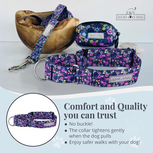 Lucky Love Dog Wide Martingale Collar for Large Dogs Cute – Primrose, Large in Saudi Arabia