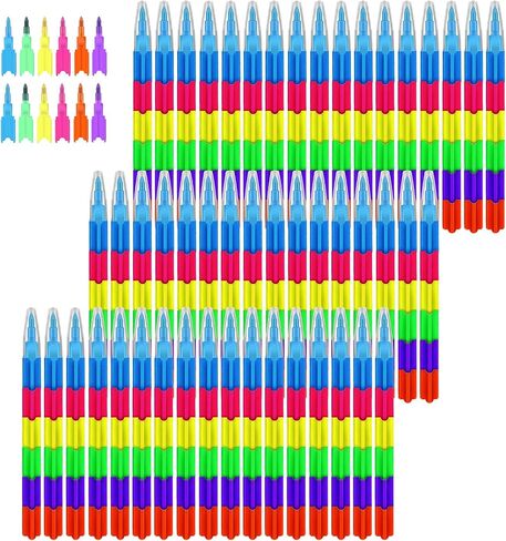Outus 50 Pcs Stackable Crayons Bulk Stacking Buildable Crayon Colorful Stacking Crayons Party Favors DIY Rainbow Pencil for Kids Preschool School Supplies Birthday Party Art Drawing Home Office in Kuwait