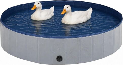 Foldable Duck Pool: Upgraded Version 6.6 lbs Portable Hard Shell Duck Pond for Ducks Dogs Cats 39.4x11.8 Inch Collapsible Pet Bath Tub Indoor Outdoor Use (Gray and Dark Blue) in Kuwait