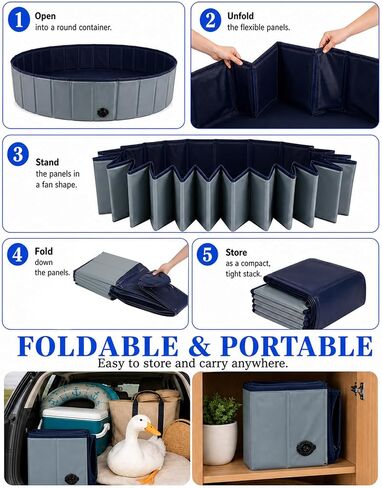 Foldable Duck Pool: Upgraded Version 6.6 lbs Portable Hard Shell Duck Pond for Ducks Dogs Cats 39.4x11.8 Inch Collapsible Pet Bath Tub Indoor Outdoor Use (Gray and Dark Blue) in Kuwait