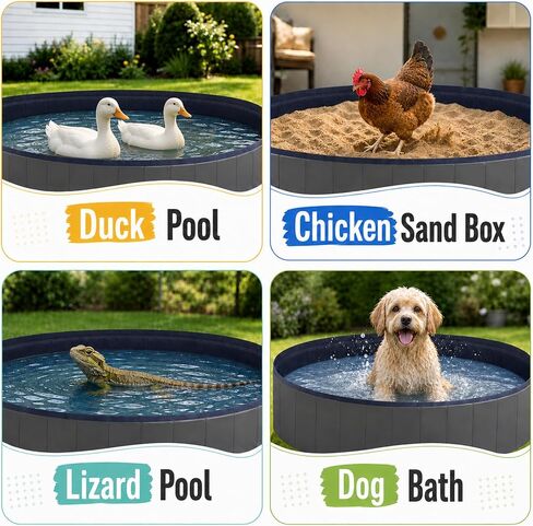 Foldable Duck Pool: Upgraded Version 6.6 lbs Portable Hard Shell Duck Pond for Ducks Dogs Cats 39.4x11.8 Inch Collapsible Pet Bath Tub Indoor Outdoor Use (Gray and Dark Blue) in Kuwait