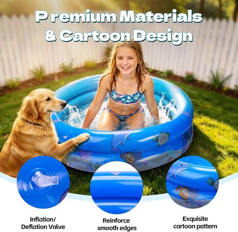 Inflatable Kiddie Swimming Pool for Toddler - 34"X7"，Swimming Pool for Kids Ages 1-3/4-8, Inflatable Ball Pit Pool for Baby, Small Infant Pool, Kid Pools for Backyard, Kiddie Pool for Dogs/Puppy in Kuwait