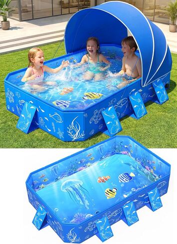 Foldable Kiddie Pool with Canopy Toddler Swimming Pool 53*40*33IN in Kuwait