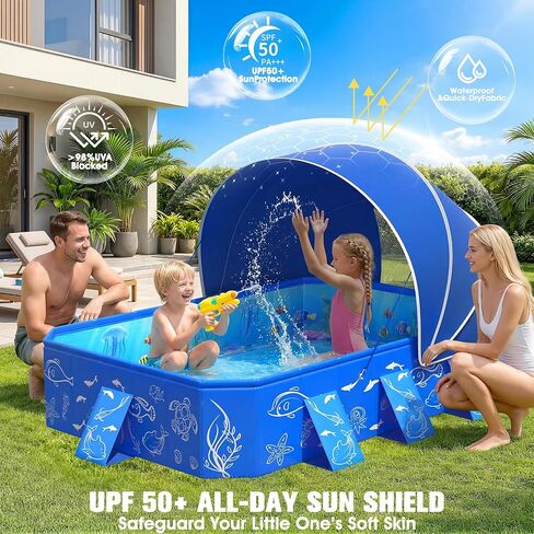 Foldable Kiddie Pool with Canopy Toddler Swimming Pool 53*40*33IN in Kuwait