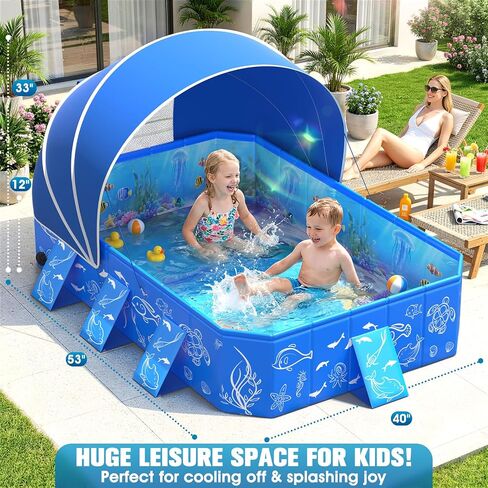 Foldable Kiddie Pool with Canopy Toddler Swimming Pool 53*40*33IN in Kuwait