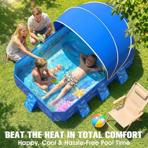 Foldable Kiddie Pool with Canopy Toddler Swimming Pool 53*40*33IN in Kuwait