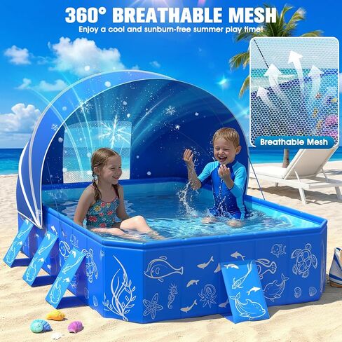 Foldable Kiddie Pool with Canopy Toddler Swimming Pool 53*40*33IN in Kuwait