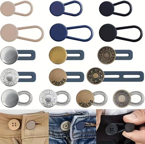 lastic Pant Waist Extenders Button Expander for Jeans Trousers, No Sew Silicone Adjustable Waistband 16/12 Pcs Mixed in Kuwait