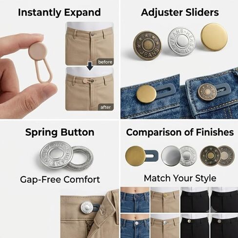 lastic Pant Waist Extenders Button Expander for Jeans Trousers, No Sew Silicone Adjustable Waistband 16/12 Pcs Mixed in Kuwait