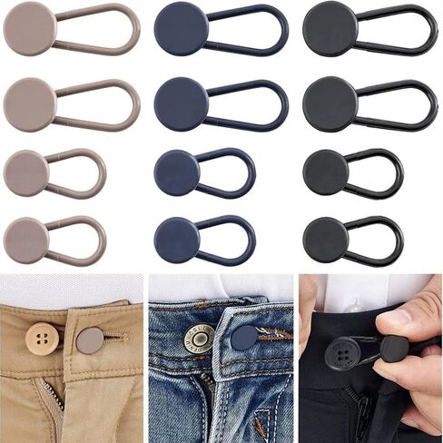 12Pcs Adjustable Waist Button Extenders – Elastic Extension Clips for Pants, Skirts & Jeans, Unisex Fit in Kuwait