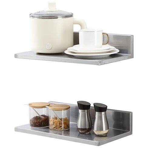 VEVOR Stainless Steel Shelf, Wall Mounted Floating Shelving with Brackets, Commercial Shelves, Heavy Duty Storage Rack for Restaurant, Kitchen, Bar, Home, and Hotel in Kuwait
