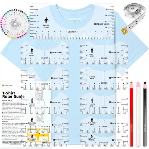 17Pcs Tshirt Ruler Guide for Vinyl Alignment, Prime Vinyl Tshirt Ruler for Cutting Machine Heat Press HTV Vinyl Center Designs, Craft Sewing Supplies and Accessories in Saudi Arabia