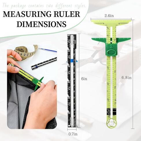 2PCS Sewing Gauge with Sliding Marker, 5-in-1 Measuring Sewing Tool, T-Shaped Fabric Ruler Sliding Gauge Hemming Ruler for Quilting Knitting Crafting, Sewing Tools for Beginners in Saudi Arabia