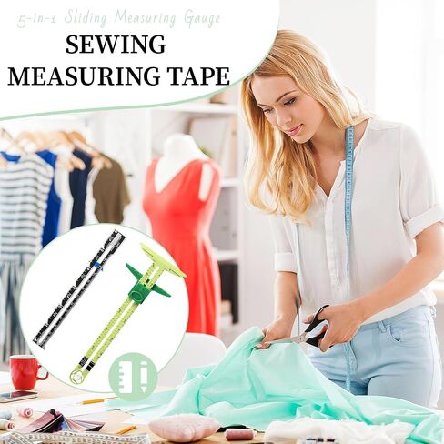 2PCS Sewing Gauge with Sliding Marker, 5-in-1 Measuring Sewing Tool, T-Shaped Fabric Ruler Sliding Gauge Hemming Ruler for Quilting Knitting Crafting, Sewing Tools for Beginners in Saudi Arabia