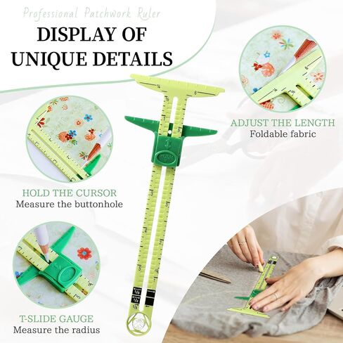 2PCS Sewing Gauge with Sliding Marker, 5-in-1 Measuring Sewing Tool, T-Shaped Fabric Ruler Sliding Gauge Hemming Ruler for Quilting Knitting Crafting, Sewing Tools for Beginners in Saudi Arabia