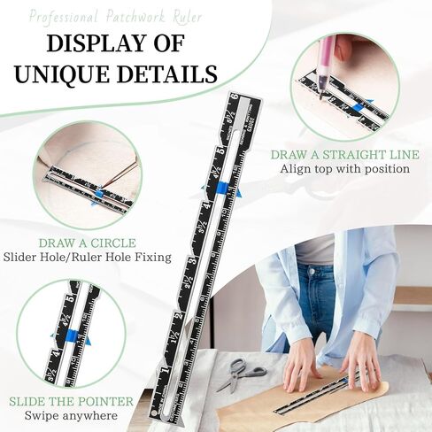 2PCS Sewing Gauge with Sliding Marker, 5-in-1 Measuring Sewing Tool, T-Shaped Fabric Ruler Sliding Gauge Hemming Ruler for Quilting Knitting Crafting, Sewing Tools for Beginners in Saudi Arabia