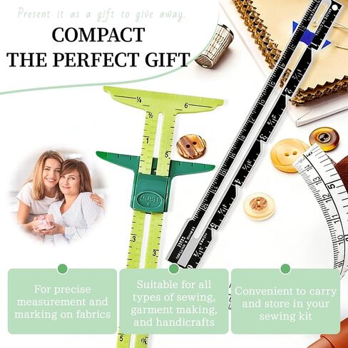 2PCS Sewing Gauge with Sliding Marker, 5-in-1 Measuring Sewing Tool, T-Shaped Fabric Ruler Sliding Gauge Hemming Ruler for Quilting Knitting Crafting, Sewing Tools for Beginners in Saudi Arabia