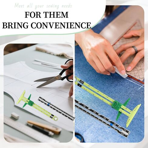 2PCS Sewing Gauge with Sliding Marker, 5-in-1 Measuring Sewing Tool, T-Shaped Fabric Ruler Sliding Gauge Hemming Ruler for Quilting Knitting Crafting, Sewing Tools for Beginners in Saudi Arabia
