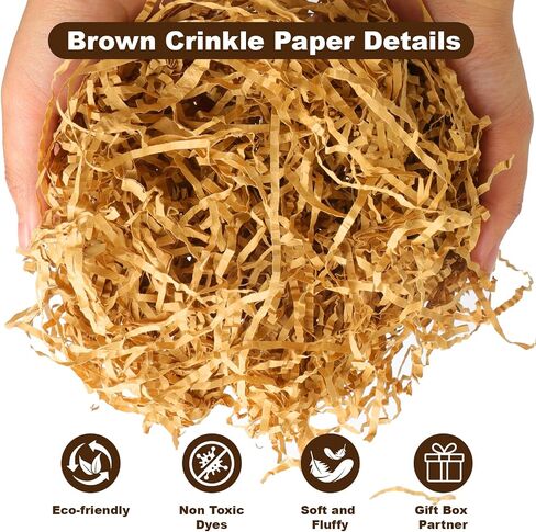 Dayacoco 2LB Crinkle Cut Paper Shred Filler,Shredded Paper For Gift Basket Filler,White Confetti,Crinkle Cut Papers For Gifts Wrapping, Basket Filling, Birthdays, Weddings, Anniversaries-Brown in Kuwait