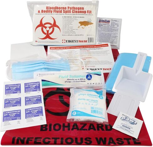 Urgent First Aid 22 Piece Bodily Fluid Clean Up Pack/Bloodborne Pathogen Spill Kit - be OSHA Compliant and Protect from Dangerous Exposure to Blood and Other potentially infectious Materials in Kuwait