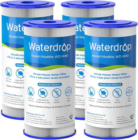 فلتر مياه المنزل بالكامل Waterdrop W50PEHD، بديل للسباك الأمريكي W50PEHD، W10-PR، Culligan R50-BBSA، GE FXHSC، GXWH40L، GXWH35F، 5 ميكرون، 10 بوصة × 4.5 بوصة، مرشحات رواسب عالية التدفق، حزمة من 3 in Kuwait