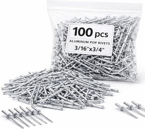 100 pcs Large Flange Aluminum Pop Rivets 3/16" X 3/4" Big Head Steel Mandrel Dome Body Blind Rivets Set for Sheet Steel Duct Work in Kuwait