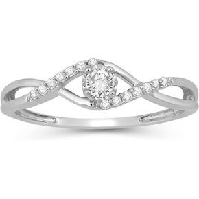 Jewelili Sterling Silver 1/6 Cttw Round Natural White Diamonds Ring, Size 7