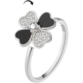 Four-Leaf Clover Fidget Spinner Rings for Women Girls Sterling Silver Plated CZ Heart Flower Anxiety Rotate Freely Inspirations Stress Relief Open Stacking Finger Ring Eternity Promise Love Statement Fashion Cubic Zirconia Jewelry Gifts Birthday St Patric
