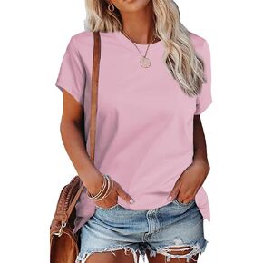 SMENG Women's Cotton Crewneck T-Shirts Short Sleeve Solid Color Tee Classic-Fit T-Shirt Breathable Tunics Tops