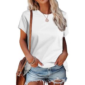 SMENG Women's Cotton Crewneck T-Shirts Short Sleeve Solid Color Tee Classic-Fit T-Shirt Breathable Tunics Tops