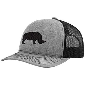 Rhino Rhinoceros Funny Embroidery Richardson Structured Front Mesh Back Cap Heather Gray/Black