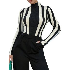 Verdusa Women's Mock Neck Striped Sweaters Pullover Top Knit Long Sleeve Jumper