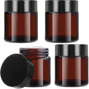 عبوة من 4 عبوات سعة 120 مل/4 اونصة من الزجاج الكهرماني لتخزين مستحضرات التجميل قابلة لاعادة الملء، حاوية عينات كبيرة مع بطانات داخلية واغطية سوداء لوضع المكياج والمرهم واللوشن وقناع كريم الوجه in Kuwait