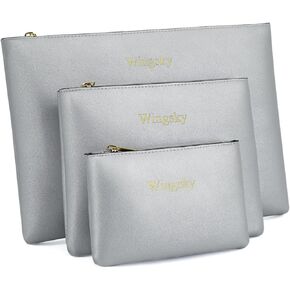 3 Pack Makeup Bag for Purse, Vegan Leather, Travel Makeup Pouch Cosmetic Bag Zipper Pouch Bags,Travel Toiletry Bags for Women (Camel Brown, 12.6x9 inch)