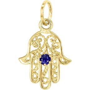Lucchetta - 14 Karat Yellow Gold Hamsa Fatima Pendant Evil Eye with Natural Sapphire 2.5mm | Womens Girls 14k Charms for Necklaces and Chains (up to 4mm) | Authentic Fine Jewelry from Italy
