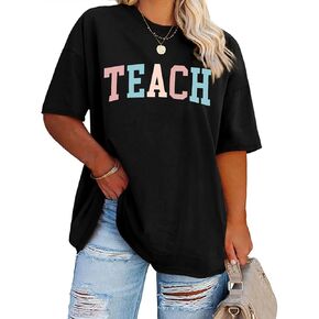 Plus Size Teacher Shirts Women Oversized Teach Life T Shirt Short Sleeve Graphic T-Shirt Gift Tops