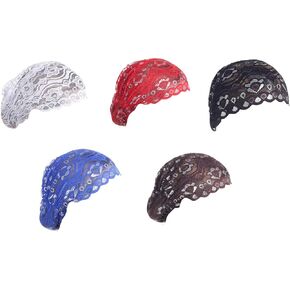 5 Pcs Womens Muslim Inner Hijab Caps Under Scarf Hat Cap Shiny Lace Head Cover Stretch Beanie Turban Hat Chemo Caps