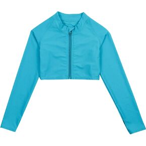 SwimZip Girls' Long Sleeve Crop Zipper Rashguard UPF 50+ (Multiple Colors)