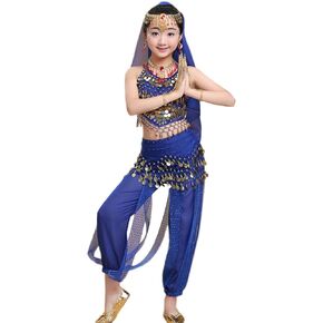 ODASDO Belly Dance Costume for Girls Arabian Princess Halloween Carnival Cospaly Theme Party Oufit 8pcs Set