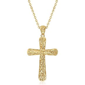 Ross-Simons 14kt Yellow Gold Openwork Cross Pendant Necklace. 20 inches