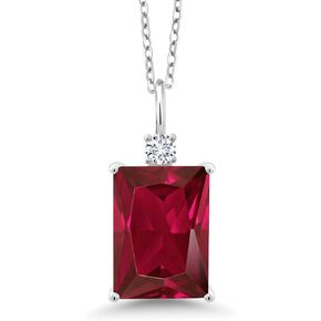 Gem Stone King 5.10 Ct Red Created Ruby G-H Lab Grown Diamond 925 Sterling Silver Pendant