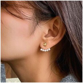 Erimberate Bohemian Pearl Ear Jackets Earrings Gold Love Heart Studs Earrings Vintage Pearl Earrings Two Ways Front Back Studs Earrings Jewelry for Women and Girls Gifts
